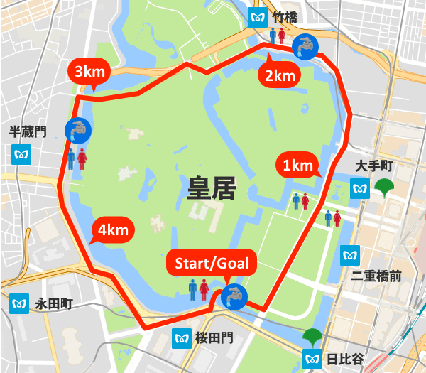 皇居ランニングの水飲み場マップ